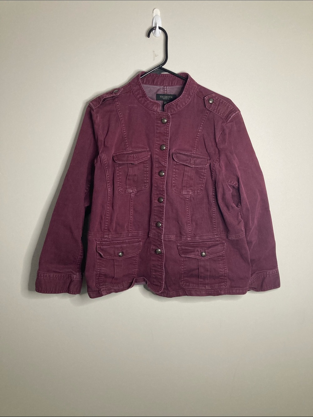 Talbots Burgundy Cargo-Style Denim Jacket 2X Petite